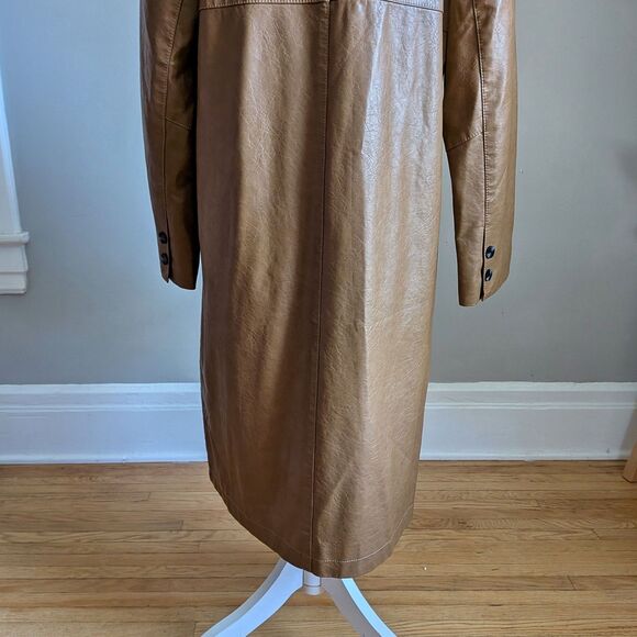 Vintage Y2K Dianzhi Faux Leather Trench Coat Jacket Longline Brown Size 11 - Picture 12 of 12